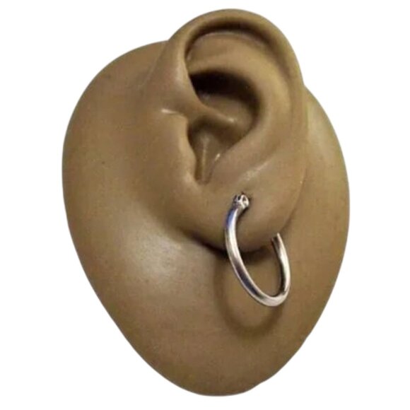 3/4 Inch 20mm Tube Hoop Pierced Post Earrings Silver Tone - Picture 4 of 5